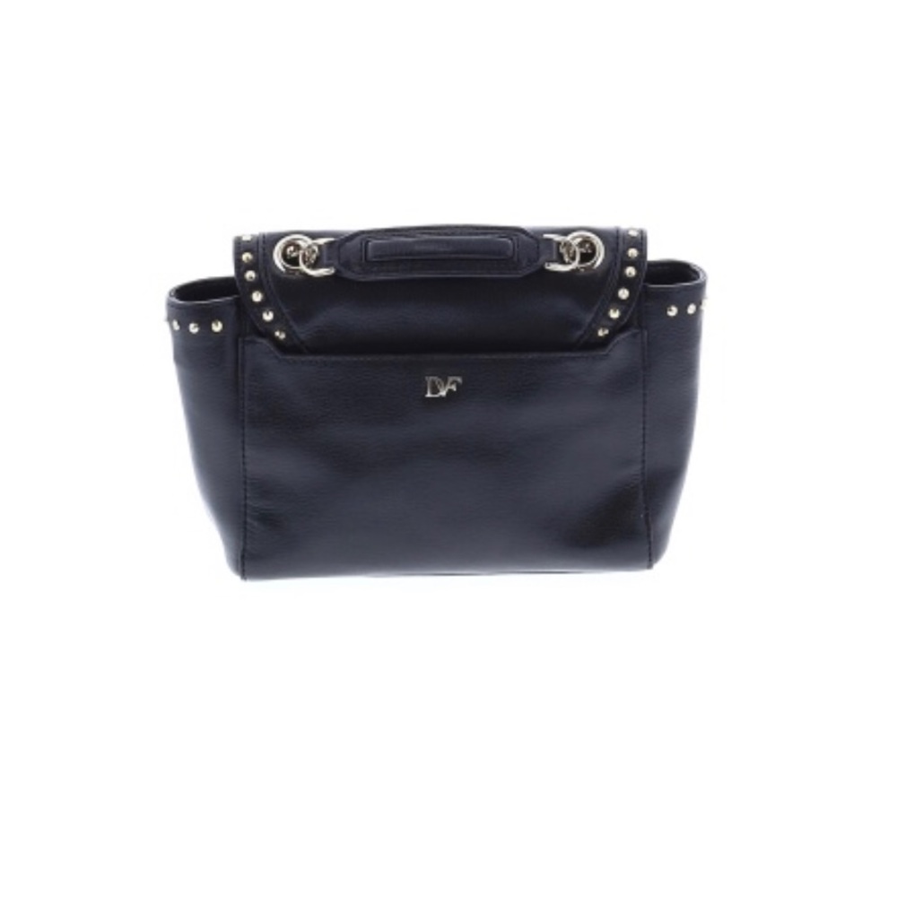 Dian Von Furstenberg Black Moto Leather Crossbody Purse Bag Nice Hardware Rivets - Picture 3 of 12